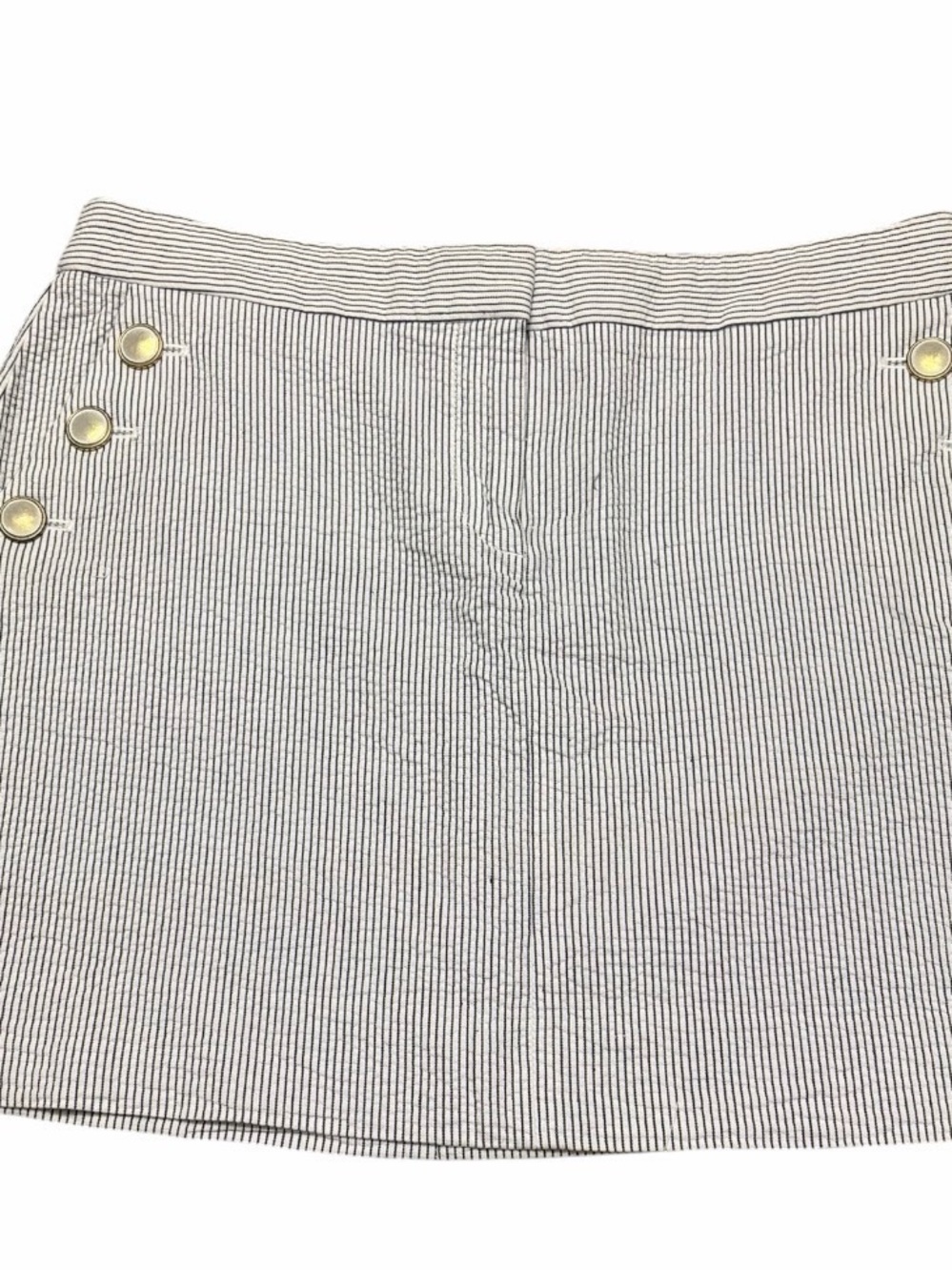 J. Crew Blue and White Pinstripe Seersucker Mini Skirt with Buttons